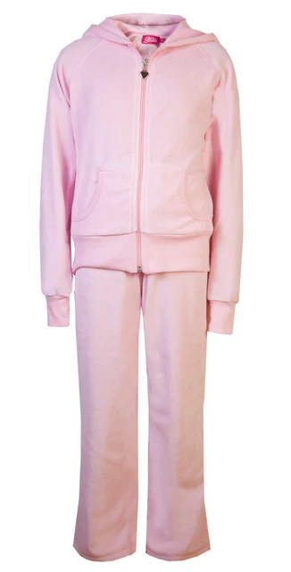 Childrens Velour Tracksuit Girls Hoodie & Joggers Full Set Bany Pink Age 5-6