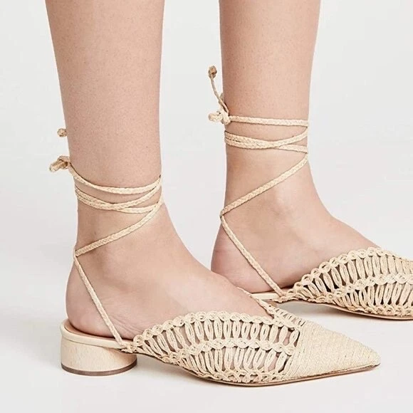 $400 Paloma Barcelo Beige Nelia Pointed Toe Lace Up Pump Size 8