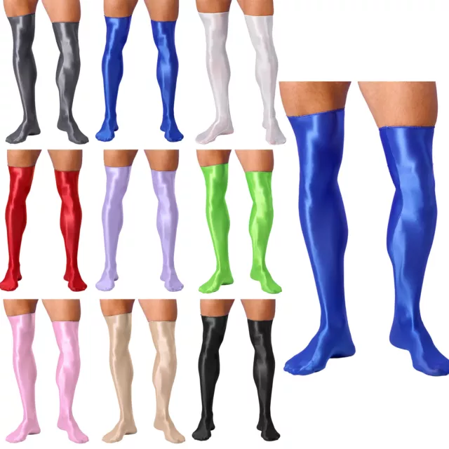 Mens Underwear High Pantyhose Adult Stockings Sheer Nightwear Solid Color Silky