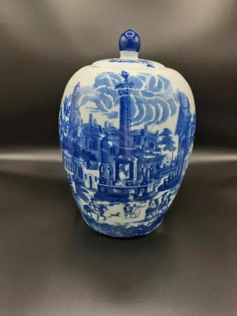 Victoria Ware Flow Blue Ironstone Ginger Jar W/Lid, Rare Urn
