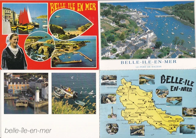 LOT DE 4 cartes postales anciennes postcards 10X15cm BELLE-ILE-EN-MER 2 ...
