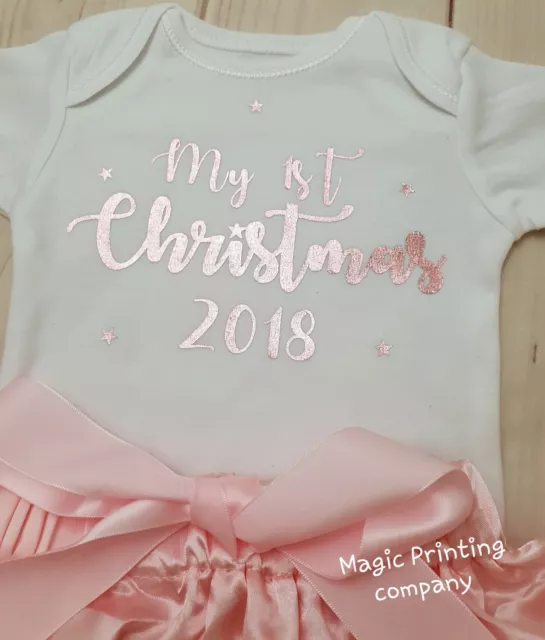 My 1st First Christmas 2020 Babyweste Outfit Strampler Body Roségold Top UK