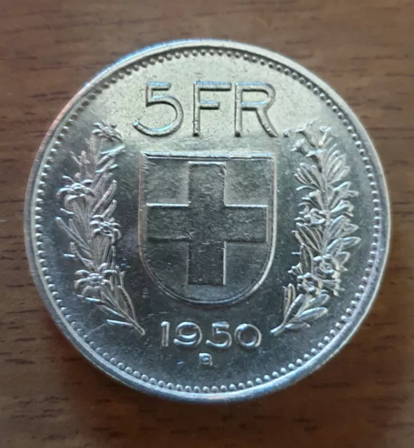 Moneta Suisse Switzerland Svizzera 5 Franchi 1950 Argento Silver Grammi 15