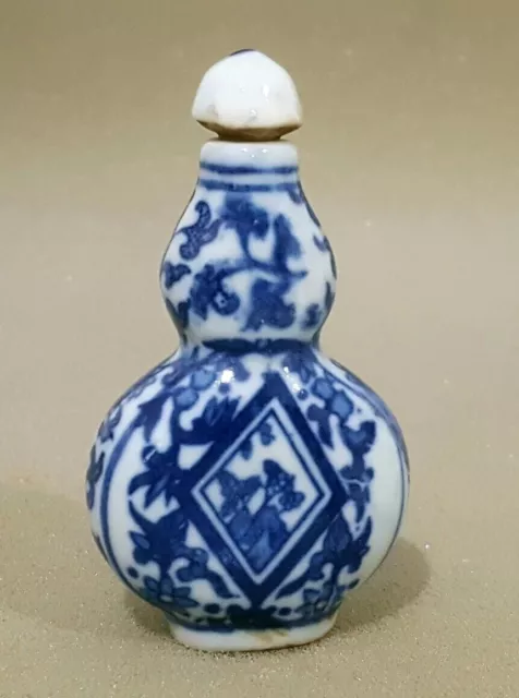 Chinese Snuff Bottle, Blue And White Porcelain,Vintage-Antique