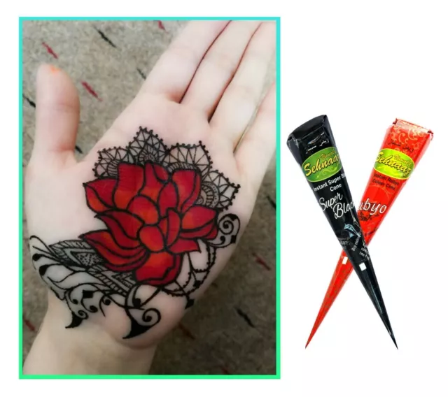 Black & Red Instant Henna Mehandi Cone for Tattoo & Body Art, 1 pc. each