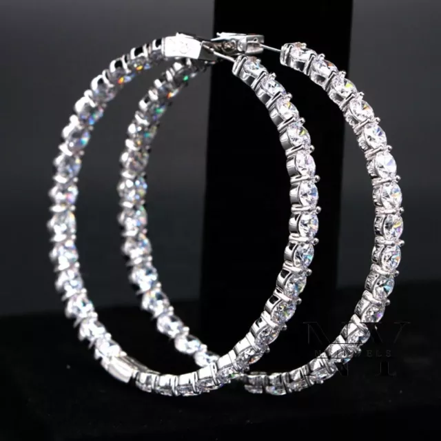 Moissanite Inside Out Hoop Earrings 2.50 Carat Round Cut Solid 14K White Gold