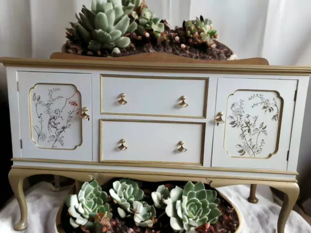 Unique Beautiful Walnut Cream And Gold Sideboard/Dresser/Drawers - Free Delivery