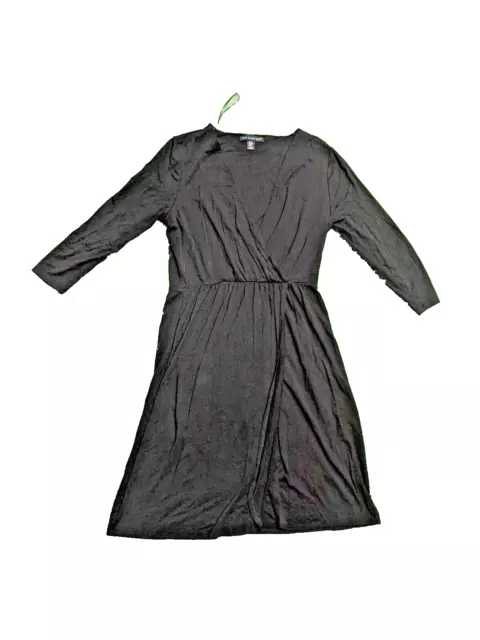 St. Tropez West Black Knit Wrap Knee Length 3/4 Sleeve Dress Medium 299