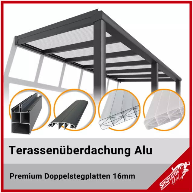 Terrassenüberdachung Alu Komplettdach Terrassendach mit Doppelstegplatten 16mm