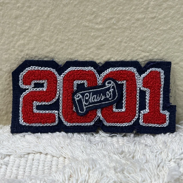 Vintage Class of 2001 Navy Blue Red Letterman Jacket Varsity Patch Chenille