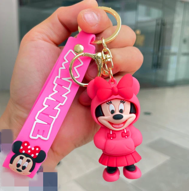 New Disney Minnie With Clothes 3D PVC Bags Hanger Pendant Keychains Key Rings