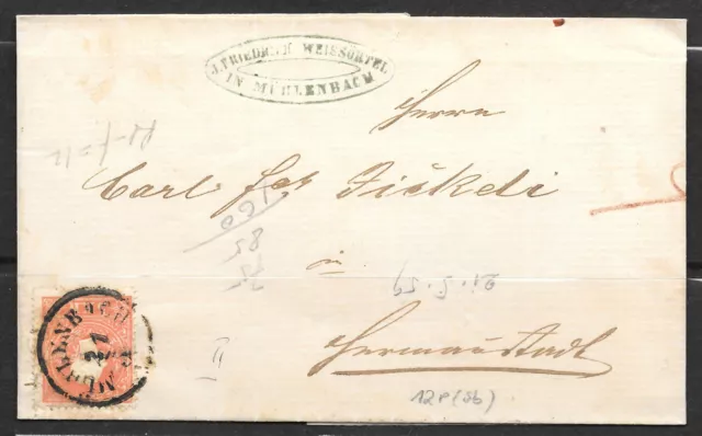 Austria Siebenburgen Romania "Muhlenbach" On 1858 Issue Cover To Hermanstadt