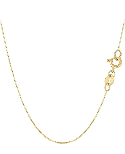 REAL Solid 10K Yellow Gold Thin Box Chain Pendant Necklace Italian Made Gold