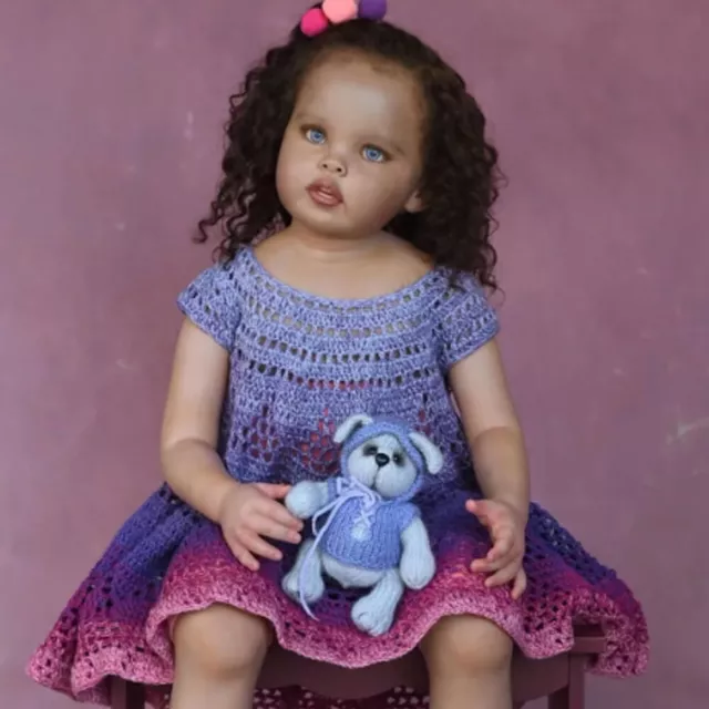 Handmade 32inch Lifelike Reborn Baby Doll Finished Toddler Girl Brown Curly Hair