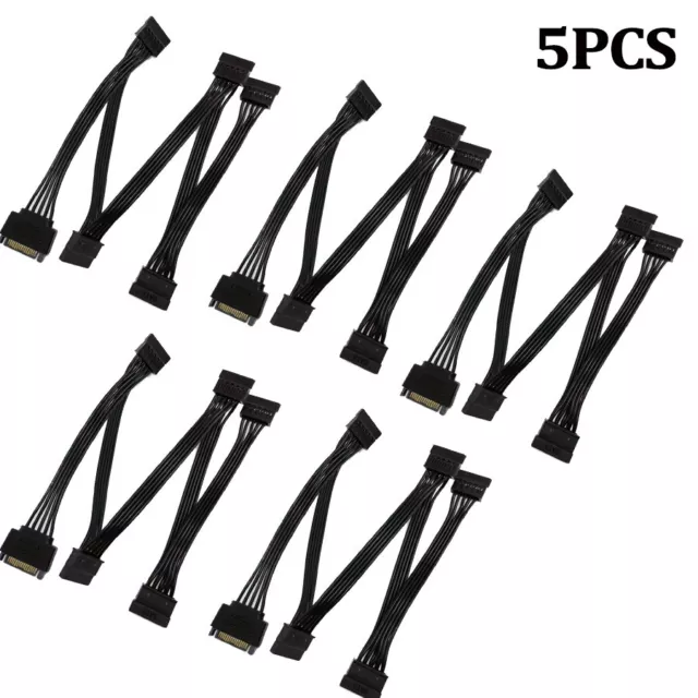 5pcs SATA Power Cable 15 Pin 1 Male To 5 Female Splitter Hard Drive Adapter Wire