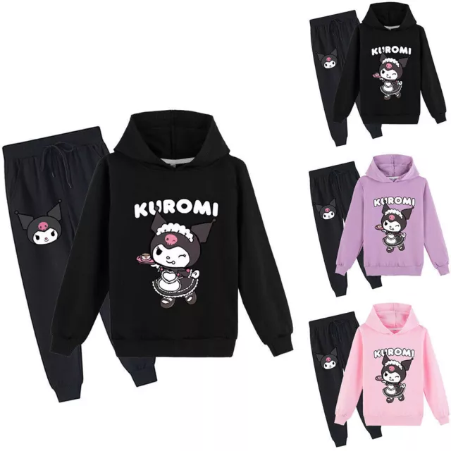 2Pcs/Set Kuromi PrintTracksuit Kids Girls Hoodie Jogger Pants Sweatsuit Outfits우