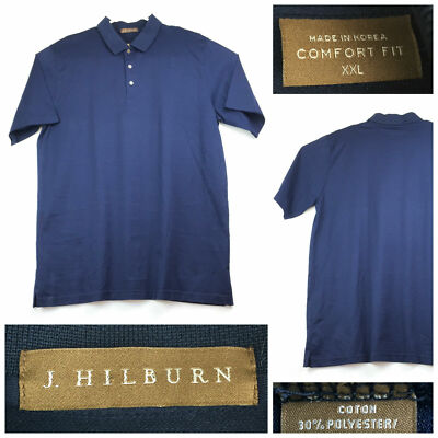 J Hilburn Mens Comfort Fit 2XL (48 in Chest) Dark Blue Lightweight S/S Golf Polo