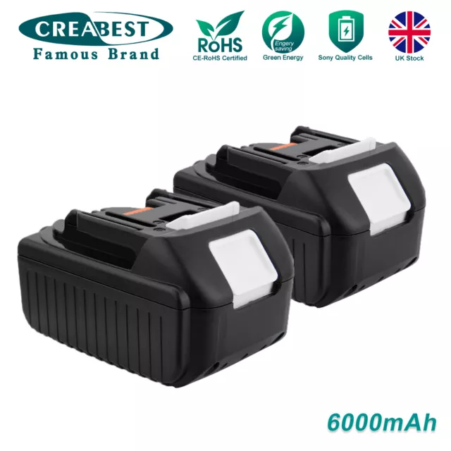 2Pack 18V 6000mAh Li-ion Battery For Makita BL1815 BL1830 BL1835 BL1840 BL1850