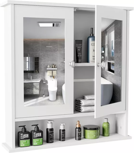 Home Bathroom Wall Mount Cabinet Storage Shelf Over Toilet w/ Mirror Door White