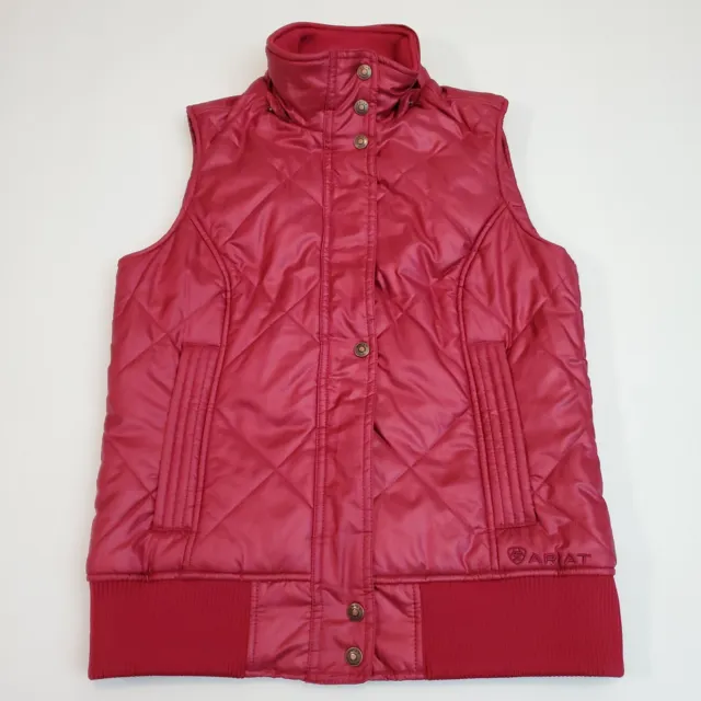 Ariat Women's Hooded Quilted Puffer Down Full Zip Vest Size X-Small Red