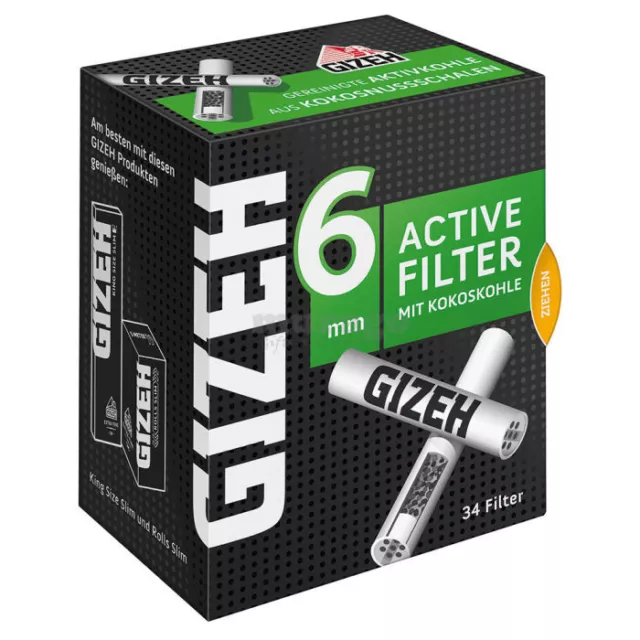 Gizeh Active Filter 6mm Kokoskohle Drehfilter 34 Filter pro Box