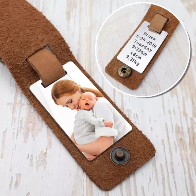 Personalised Leather Keychain Engraved Picture Keyring Photo Father's Day Gift 2