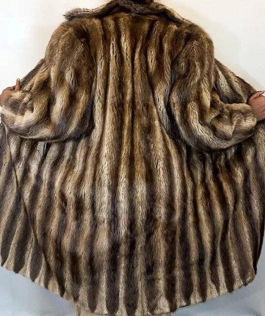 REAL FUR BROWN Musquash Muskrat Bisam Vintage Striped Oversized Coat FR386DE6U03 0.99 PicClick UK