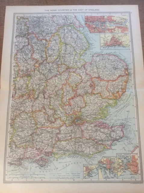ANTIQUE 1906 HARMSWORTH colour MAP THE HOME COUNTIES AND THE EAST OF ENGLAND 25