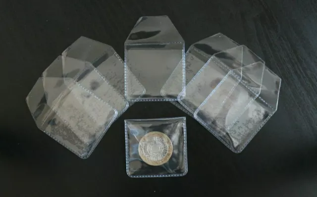 Clear Plastic Coin Holders Wallets Pockets Storage for 50p, £1, £2, £5 Coins