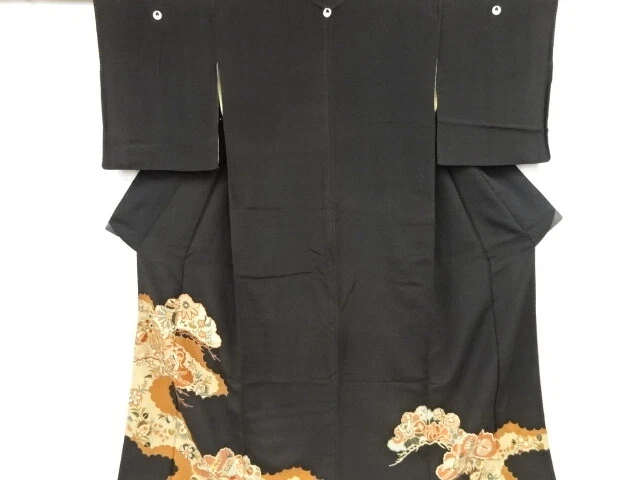 78820# Japanese Kimono / Antique Tomesode / Embroidery / Pine & Flower Arabe