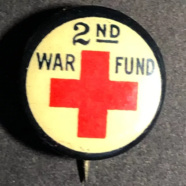 c1918 WWI Era Red Cross 2nd War Fund Celluloid Small Steel Pinback Button Scarce