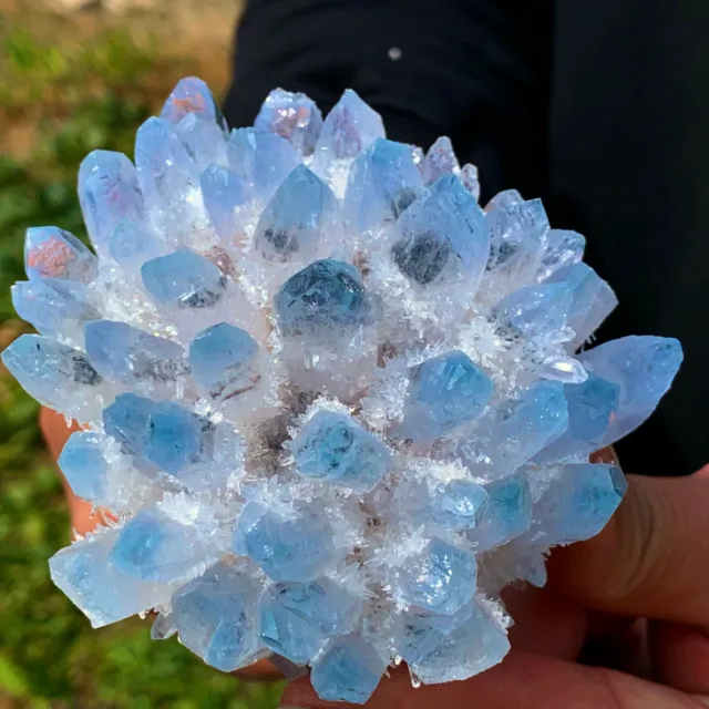 369G New Find sky blue Phantom Quartz Crystal Cluster Mineral Specimen Healing