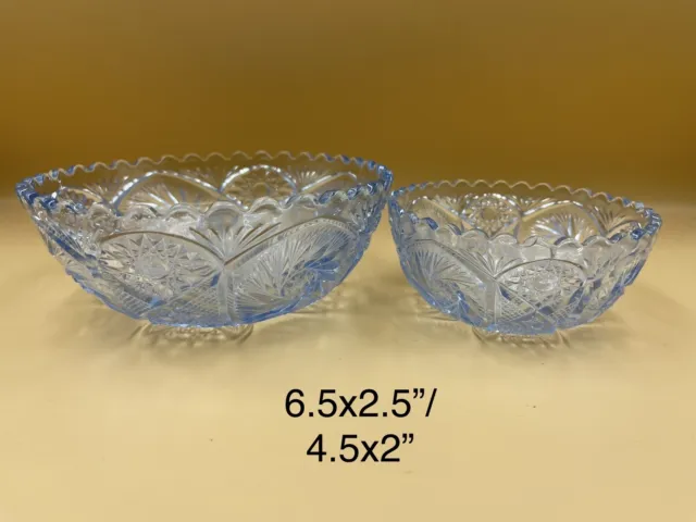 Aqua Blue Hobstar Art Glass Bowls Victorian