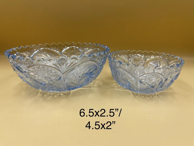 Aqua Blue Hobstar Art Glass Bowls Victorian