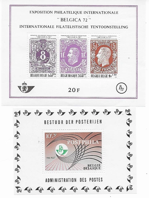 Feuillets de timbres neufs** de la Belgique