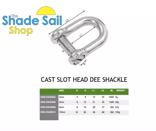 10mm Cast Slot Head Dee D Shackle Shade Sail / Boat Accessories 2