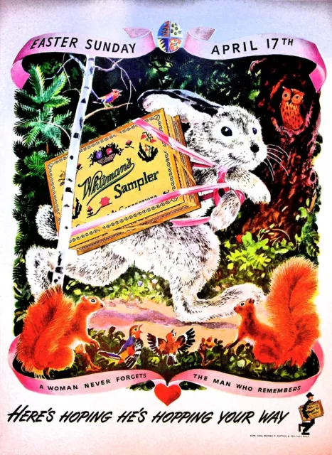 Original Vintage Whitman's Sampler Ad: Bunny, Easter Sunday, sampler