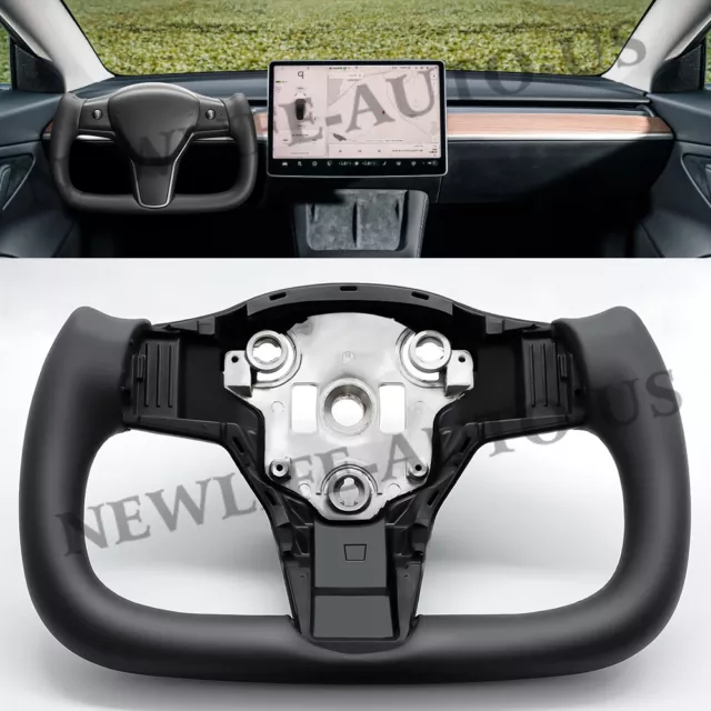 NEW Black Nappa For Tesla Model 3/Y 2017-2023 Yoke Steering Wheel w/o Heating US