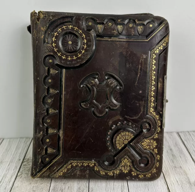 Antique Photo Album Eastlake Victorian Miniature Embossed Gilt Tooled Leather 8"