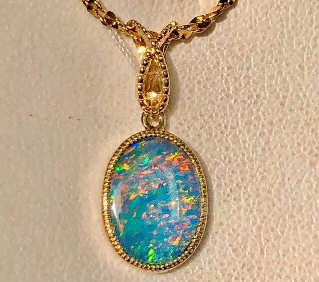 Stunning Fishes & Loaves 14k gold Australian Opal Necklace Pendant Miracles VID