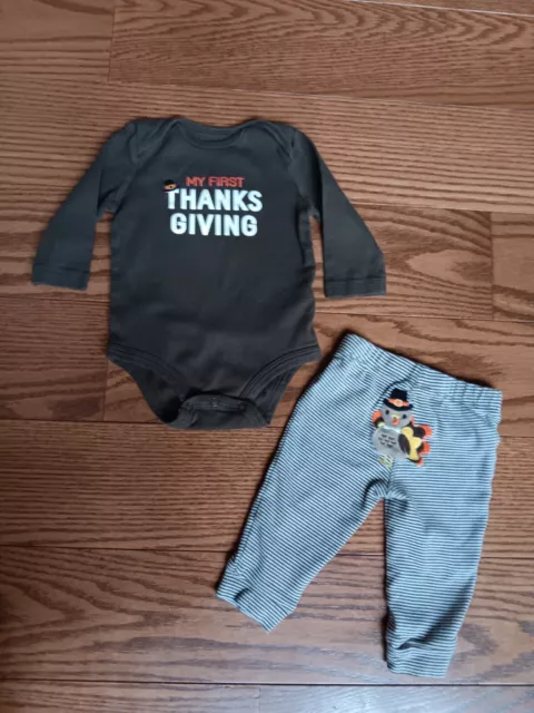 Carters First Thanksgiving Outfit 6 Mos Boy/Girl Fall Turkey Long Sleeve/Pants