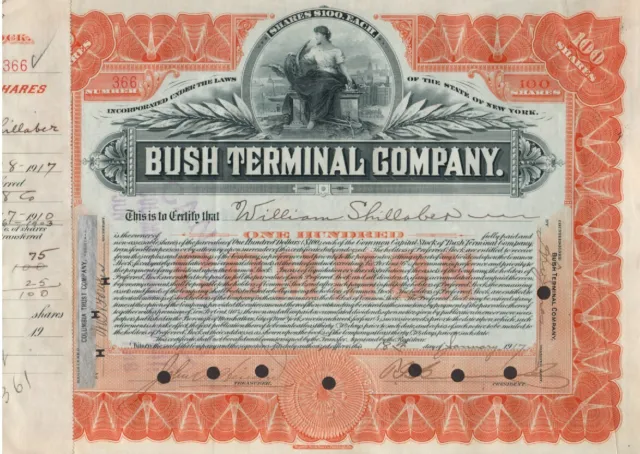 Bush Terminal Company - Original Stock Certificate -1917 - #366