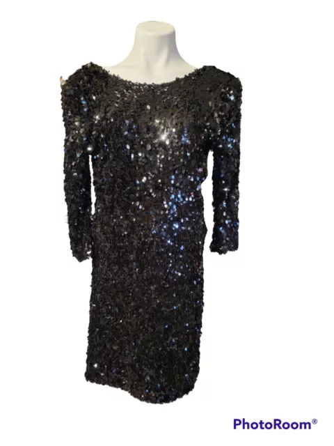 Topshop Black Sequin Shiny Cocktail Party Prom Backless mini Dress Size 8