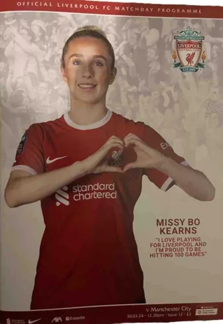 Liverpool FC Women v Man City FC Women Programme  Season 2023-2024