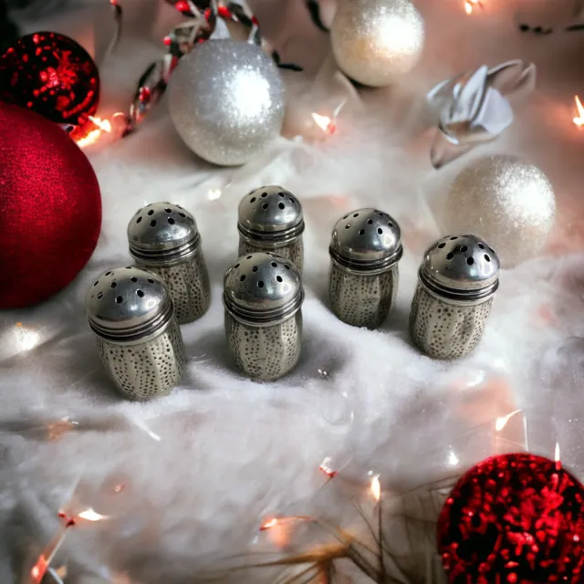 Set Of 6 Sterling Silver 925 Miniature Salt / Pepper Shakers Hammered Style