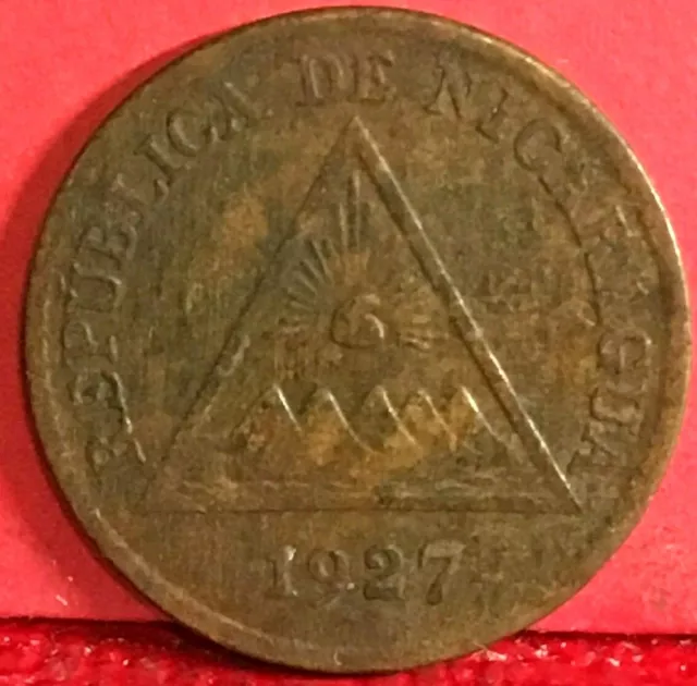 1927 Republica De Nicaragua Bronze Un Centavo De Cordoba Km# 11