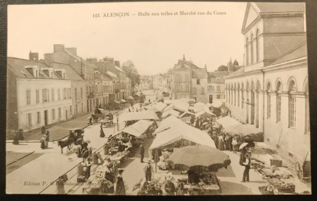 CPA 61 - Alençon Hall of Canvases and Market rue du Cours