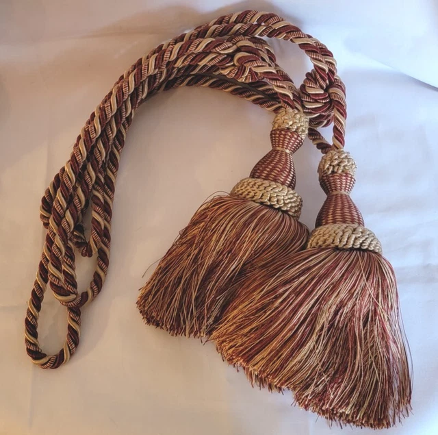 French Rope Tassel Curtain Drapery Tie Back Burgundy & Gold Set Of 2