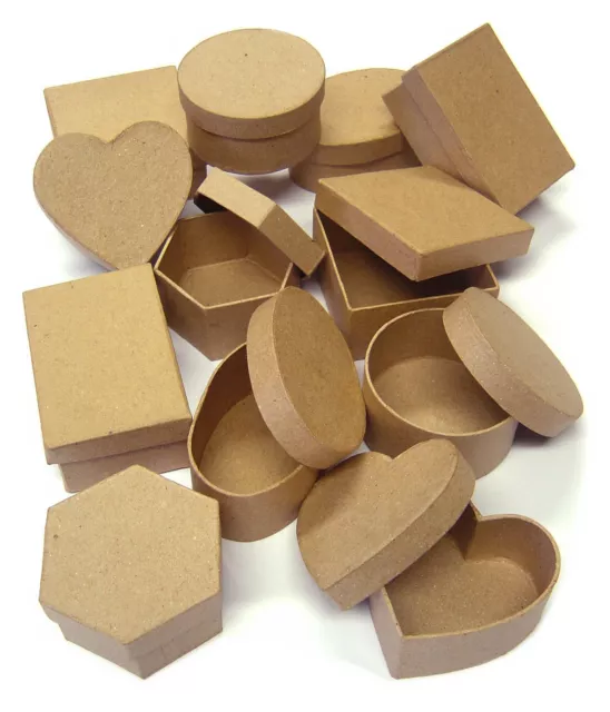 12 Formado Papel Maché Cajas de Regalo & Tapas 6 Diseños Corazón Redondo Craft &
