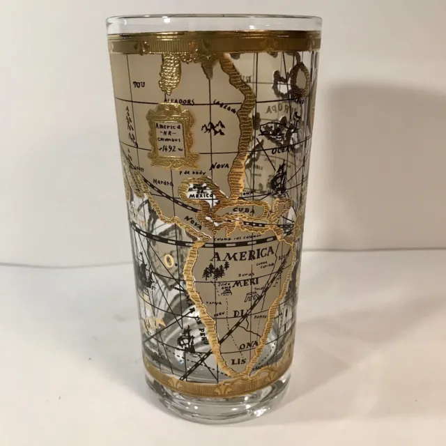 Cera Old World Maps Tumbler 1960 Atlas 22k Gold Highball Barware Glass Single